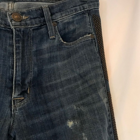Hudson Jude Slouch Skinny Studded Side Seam Jeans Distressed in Rebelion Size 25 - Picture 7 of 16